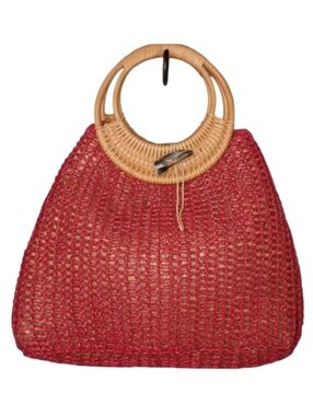 Coldwater Creek Pink Crochet Straw Ring Handle Purse